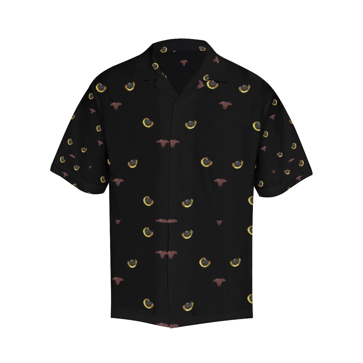 Black Cat Face Print Pattern Men Aloha Hawaiian Shirt