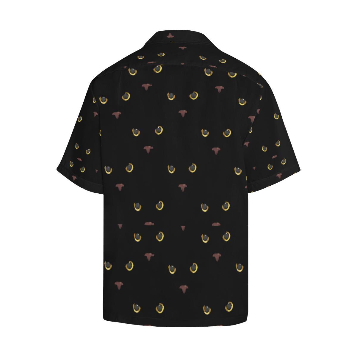 Black Cat Face Print Pattern Men Aloha Hawaiian Shirt