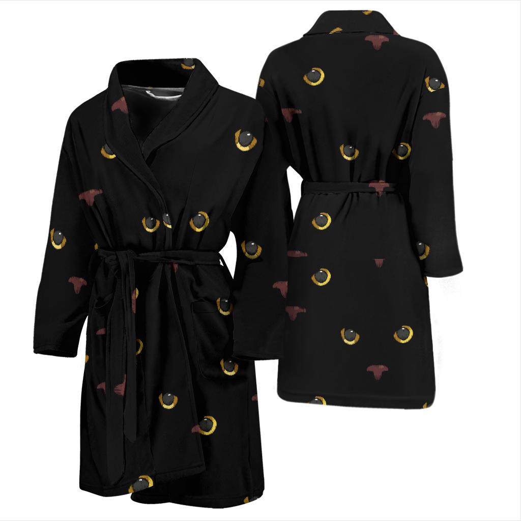 Black Cat Face Print Pattern Men Bath Robe-JTAMIGO.COM