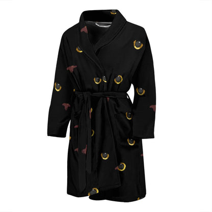 Black Cat Face Print Pattern Men Bath Robe-JTAMIGO.COM