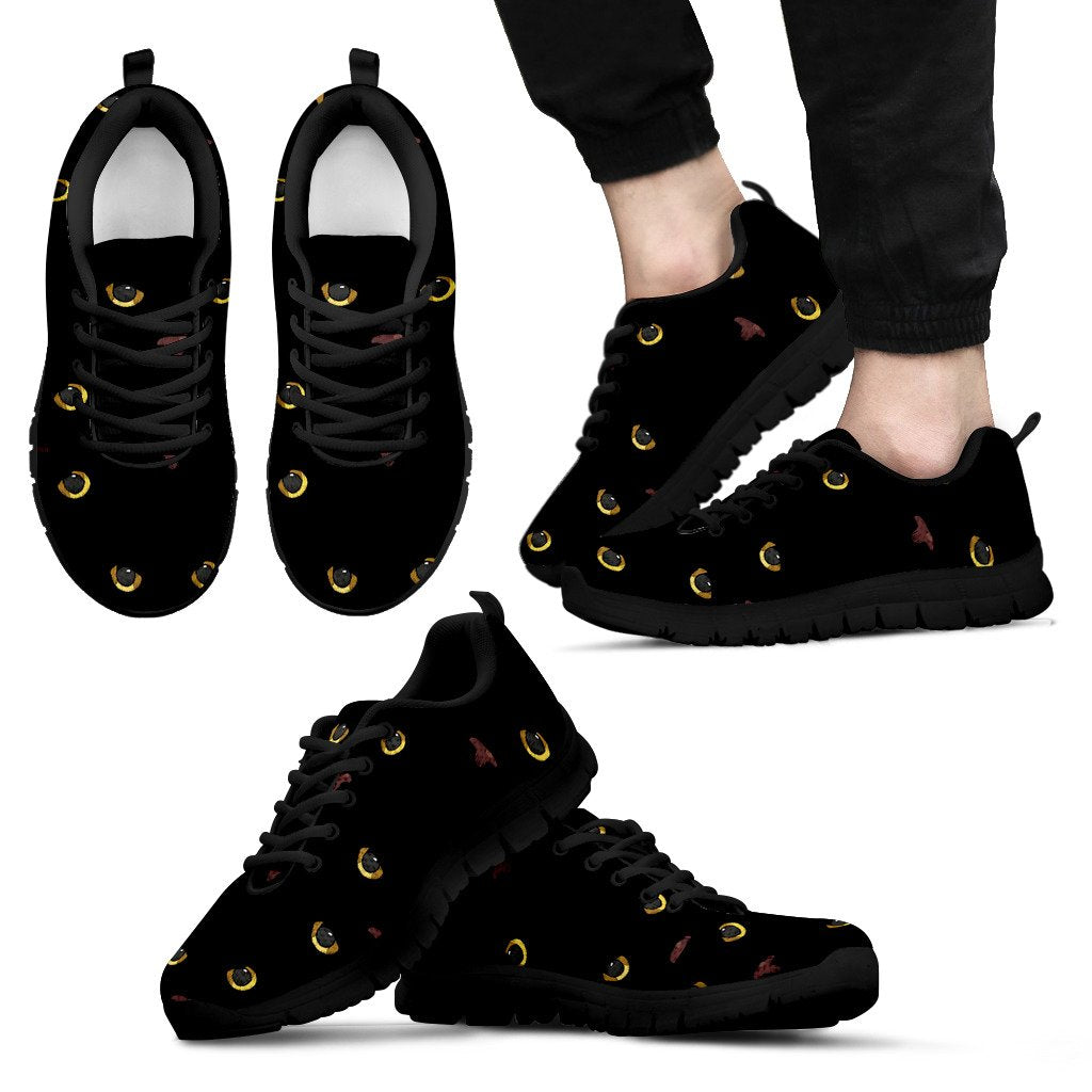 Black Cat Face Print Pattern Men Sneakers Shoes