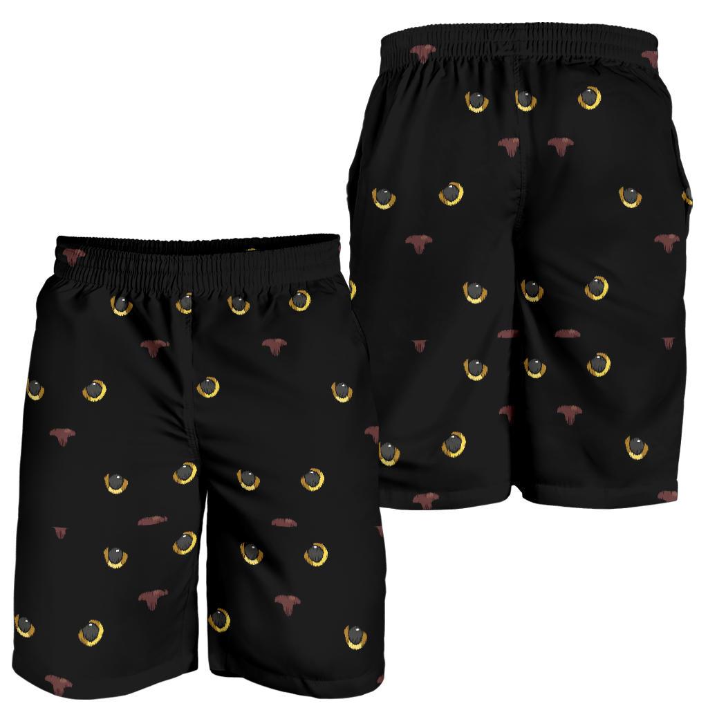 Black Cat Face Print Pattern Mens Shorts-JTAMIGO.COM