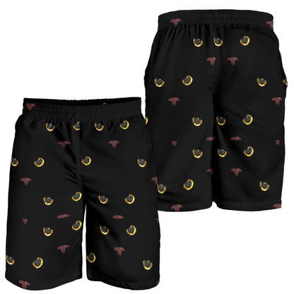 Black Cat Face Print Pattern Mens Shorts-JTAMIGO.COM