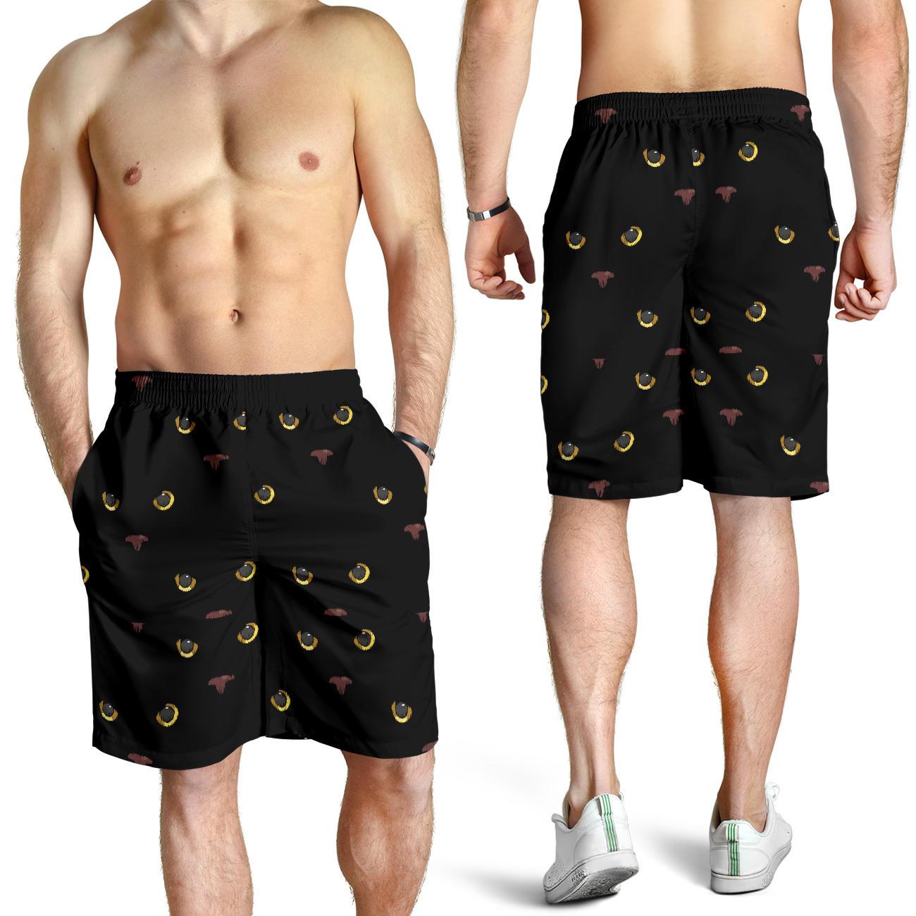 Black Cat Face Print Pattern Mens Shorts-JTAMIGO.COM