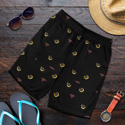 Black Cat Face Print Pattern Mens Shorts-JTAMIGO.COM