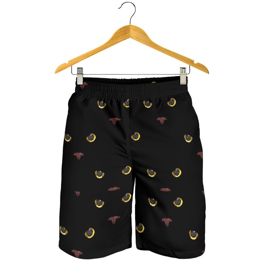 Black Cat Face Print Pattern Mens Shorts-JTAMIGO.COM