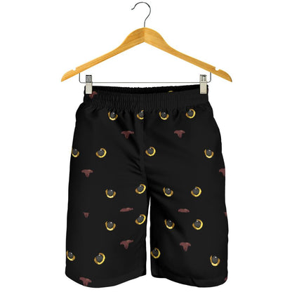 Black Cat Face Print Pattern Mens Shorts-JTAMIGO.COM