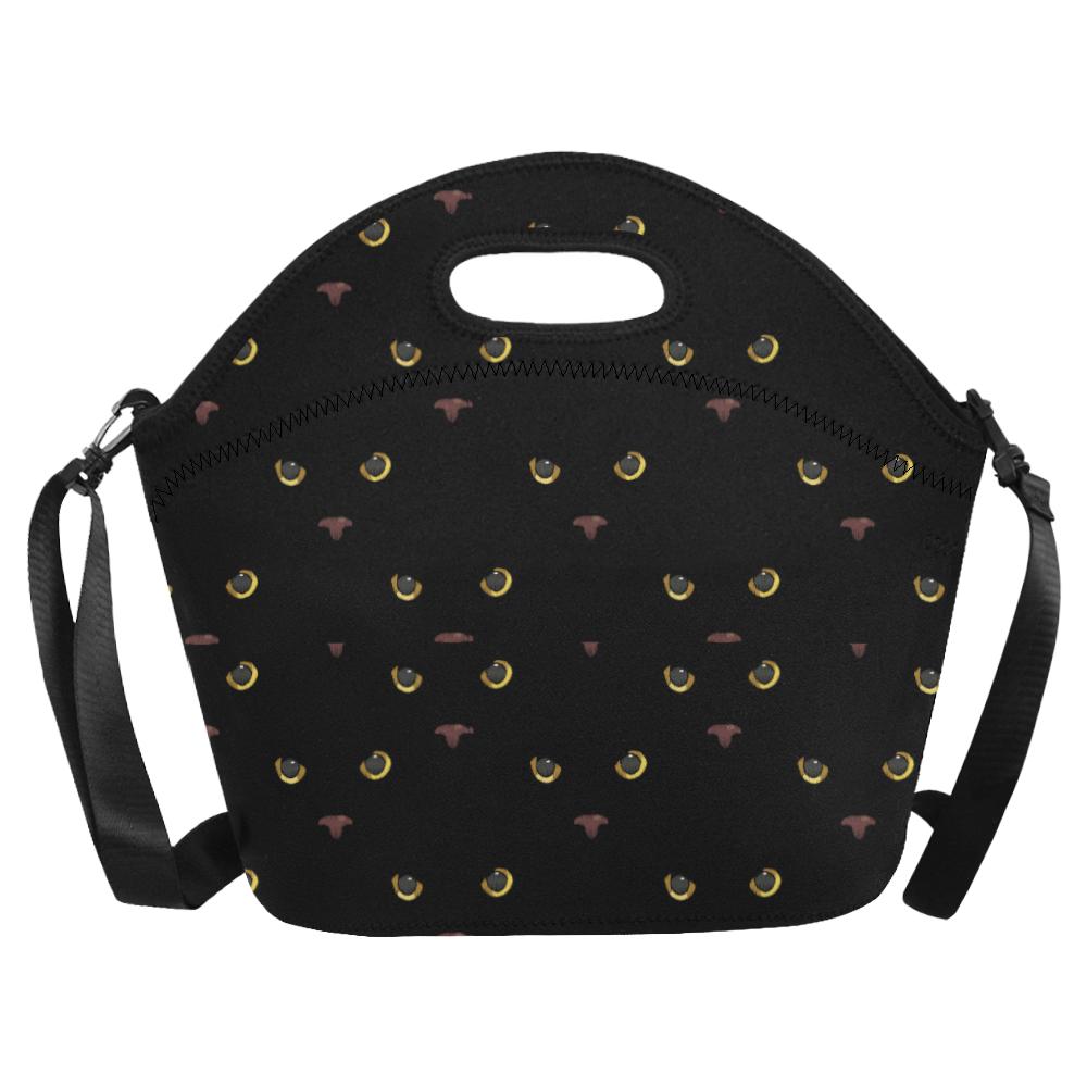 Black Cat Face Print Pattern Neoprene Lunch Bag (Model 1669)(Large)-JTAMIGO.COM