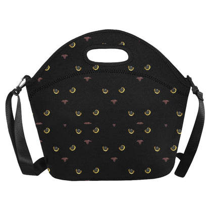 Black Cat Face Print Pattern Neoprene Lunch Bag (Model 1669)(Large)-JTAMIGO.COM