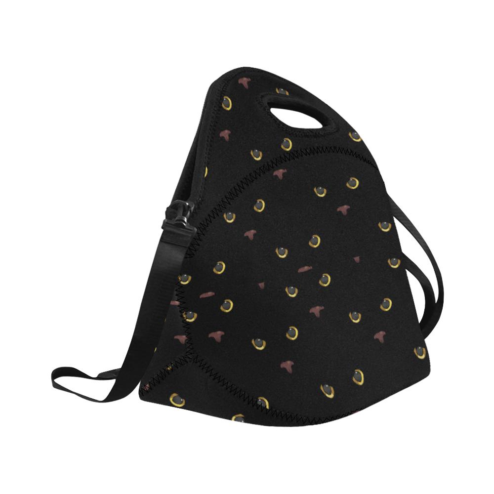 Black Cat Face Print Pattern Neoprene Lunch Bag (Model 1669)(Large)-JTAMIGO.COM