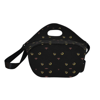 Black Cat Face Print Pattern Neoprene Lunch Bag (Model 1669)(Large)-JTAMIGO.COM