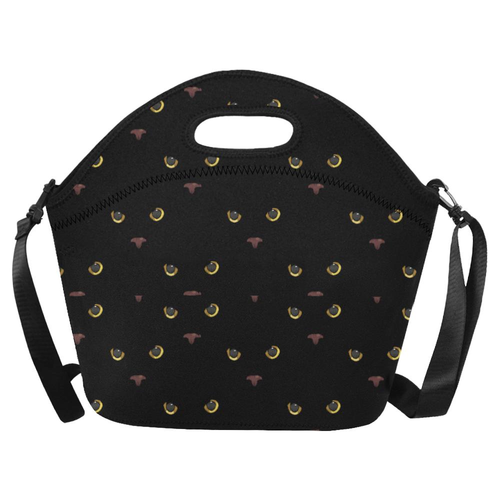 Black Cat Face Print Pattern Neoprene Lunch Bag (Model 1669)(Large)-JTAMIGO.COM