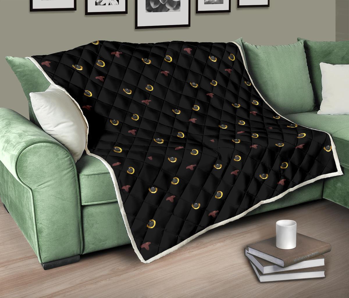 Black Cat Face Print Pattern Premium Quilt-JTAMIGO.COM