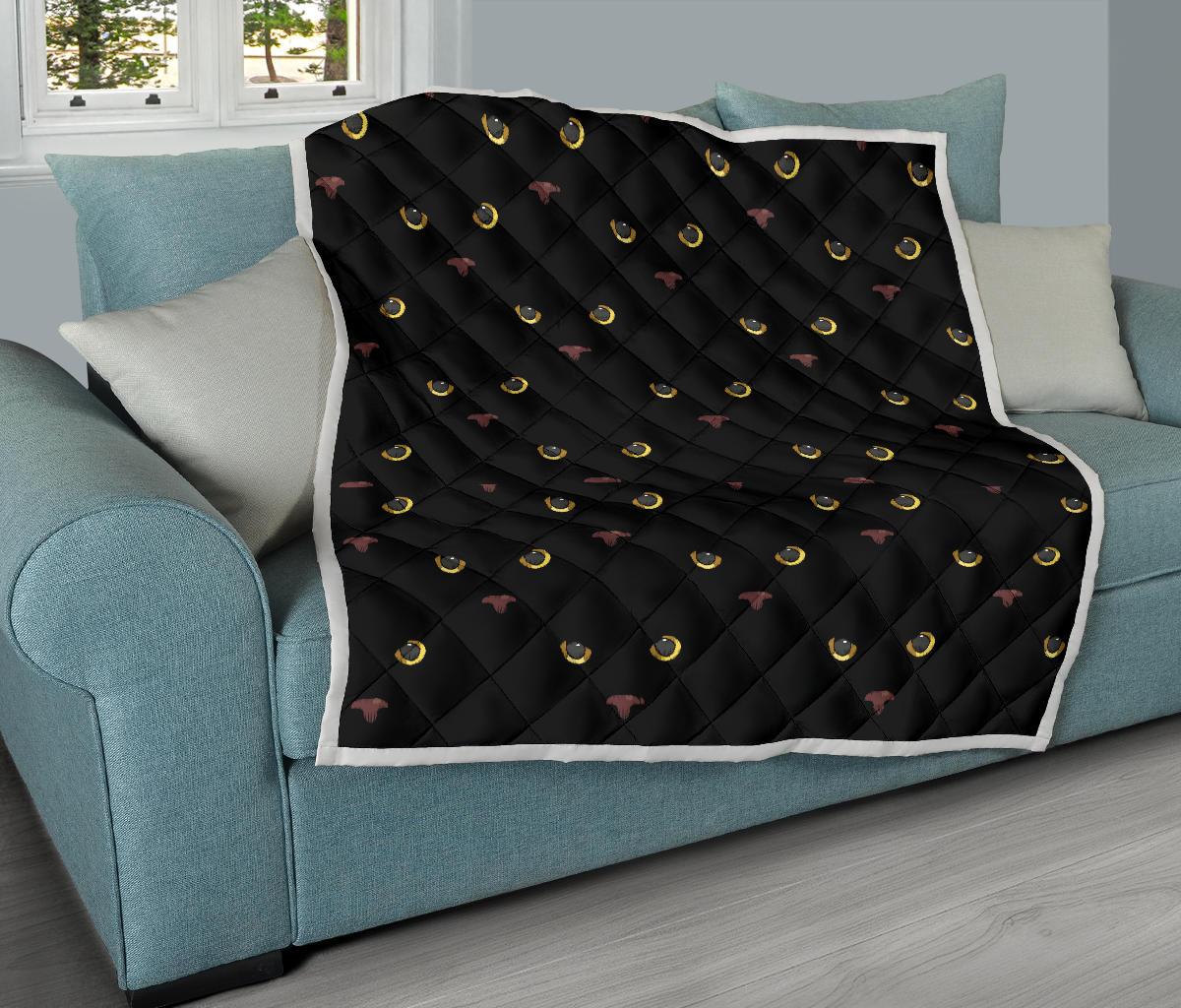 Black Cat Face Print Pattern Premium Quilt-JTAMIGO.COM