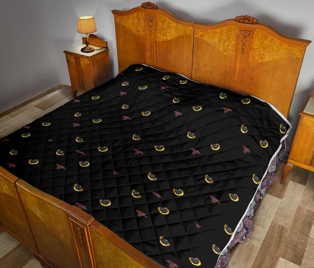 Black Cat Face Print Pattern Premium Quilt-JTAMIGO.COM