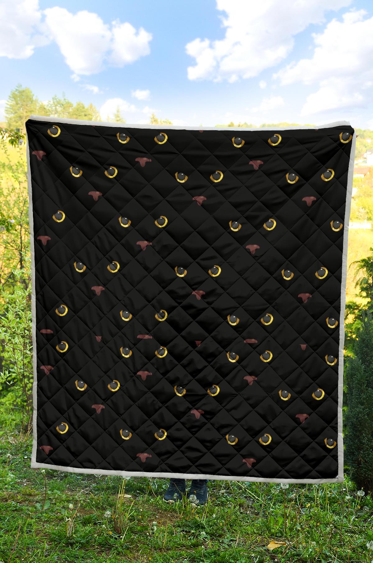 Black Cat Face Print Pattern Premium Quilt-JTAMIGO.COM