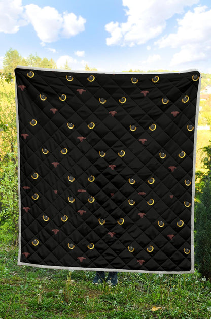 Black Cat Face Print Pattern Premium Quilt-JTAMIGO.COM