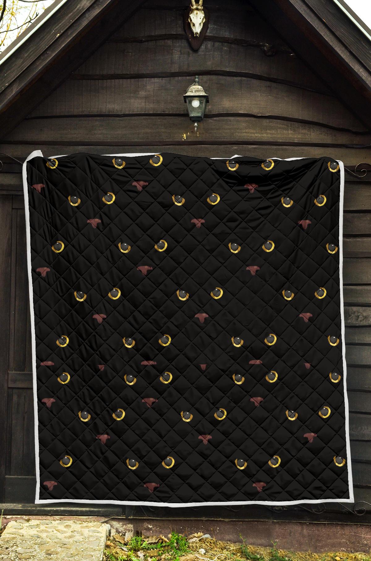 Black Cat Face Print Pattern Premium Quilt-JTAMIGO.COM