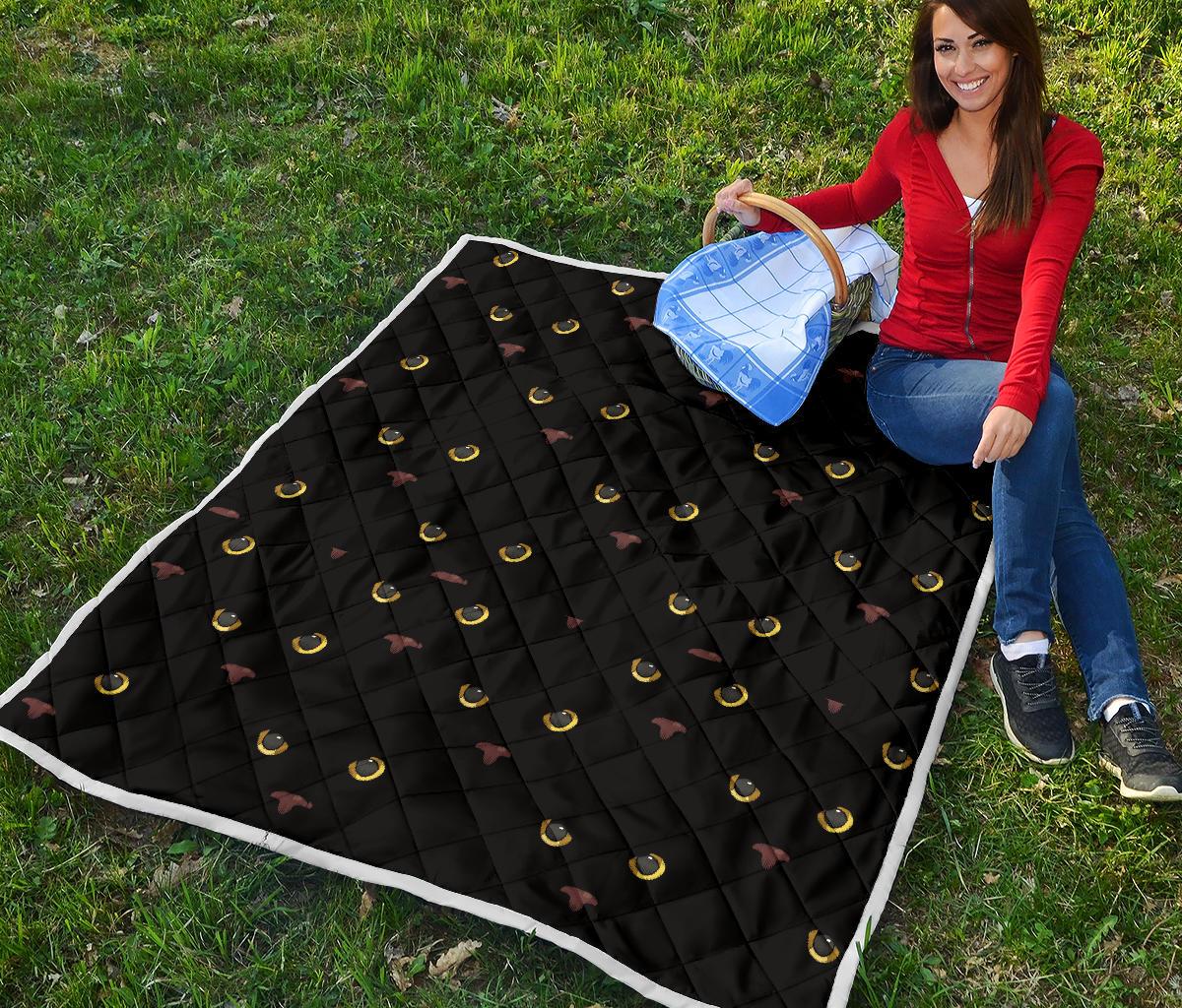 Black Cat Face Print Pattern Premium Quilt-JTAMIGO.COM