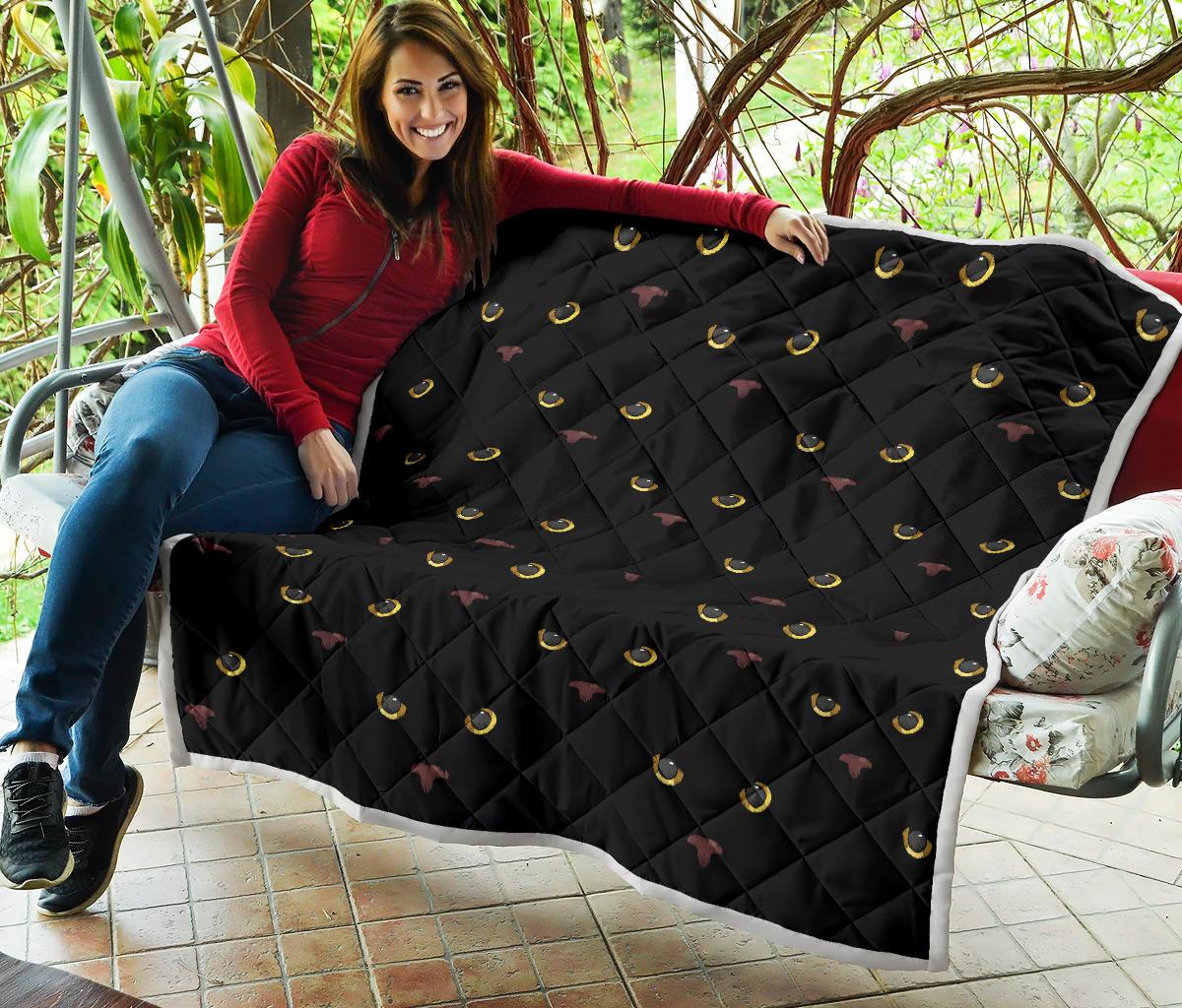 Black Cat Face Print Pattern Premium Quilt-JTAMIGO.COM