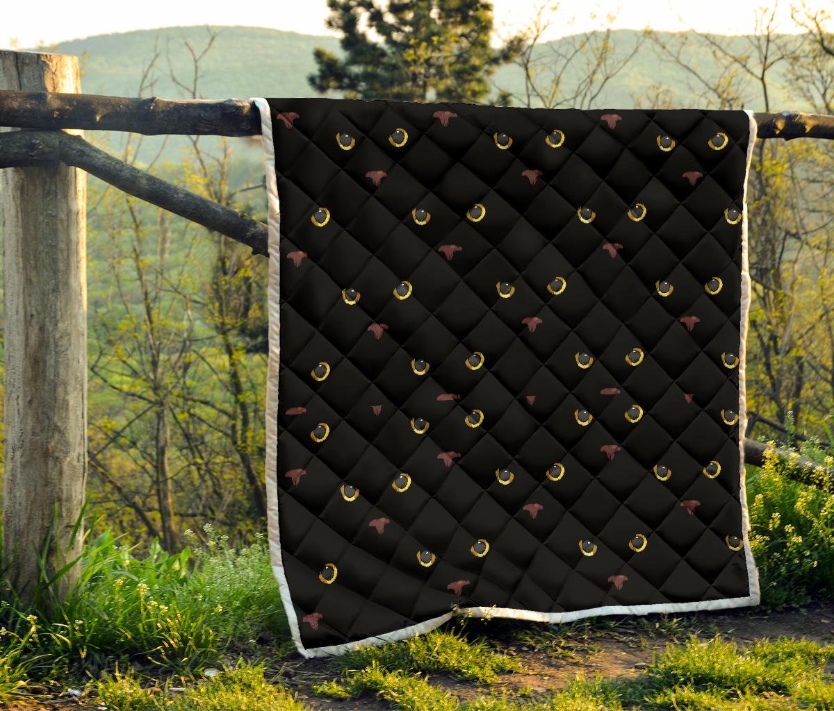 Black Cat Face Print Pattern Premium Quilt-JTAMIGO.COM