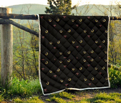 Black Cat Face Print Pattern Premium Quilt-JTAMIGO.COM