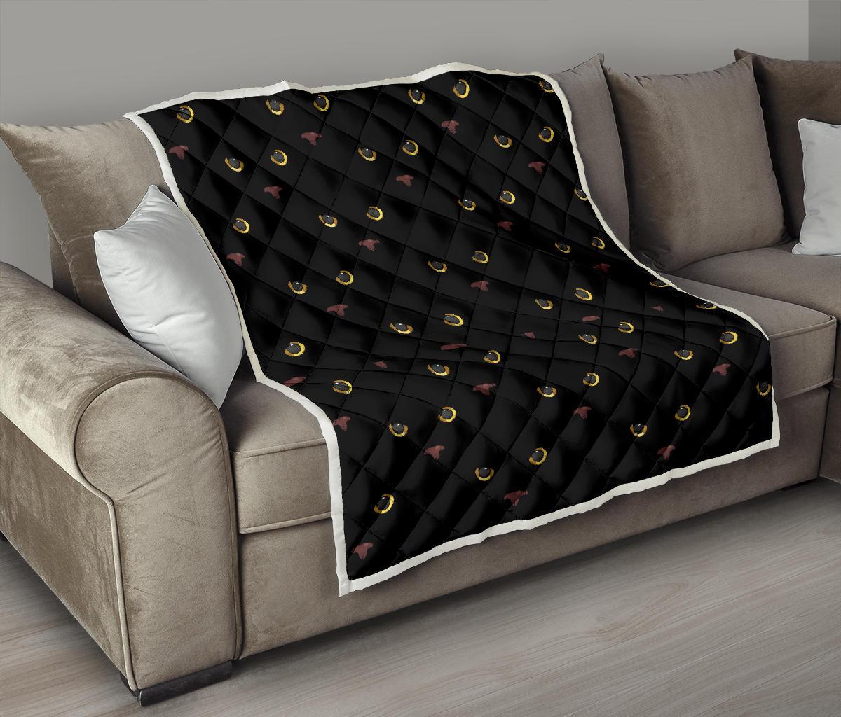 Black Cat Face Print Pattern Premium Quilt-JTAMIGO.COM
