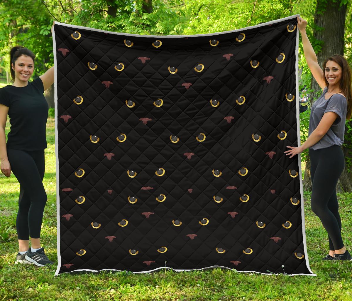 Black Cat Face Print Pattern Premium Quilt-JTAMIGO.COM