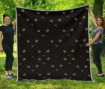 Black Cat Face Print Pattern Premium Quilt-JTAMIGO.COM