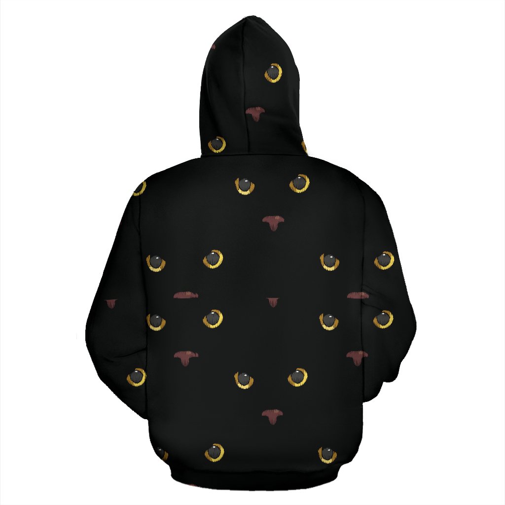 Black Cat Face Print Pattern Pullover Hoodie