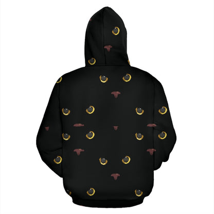 Black Cat Face Print Pattern Pullover Hoodie