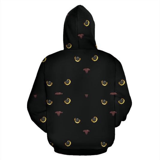 Black Cat Face Print Pattern Pullover Hoodie