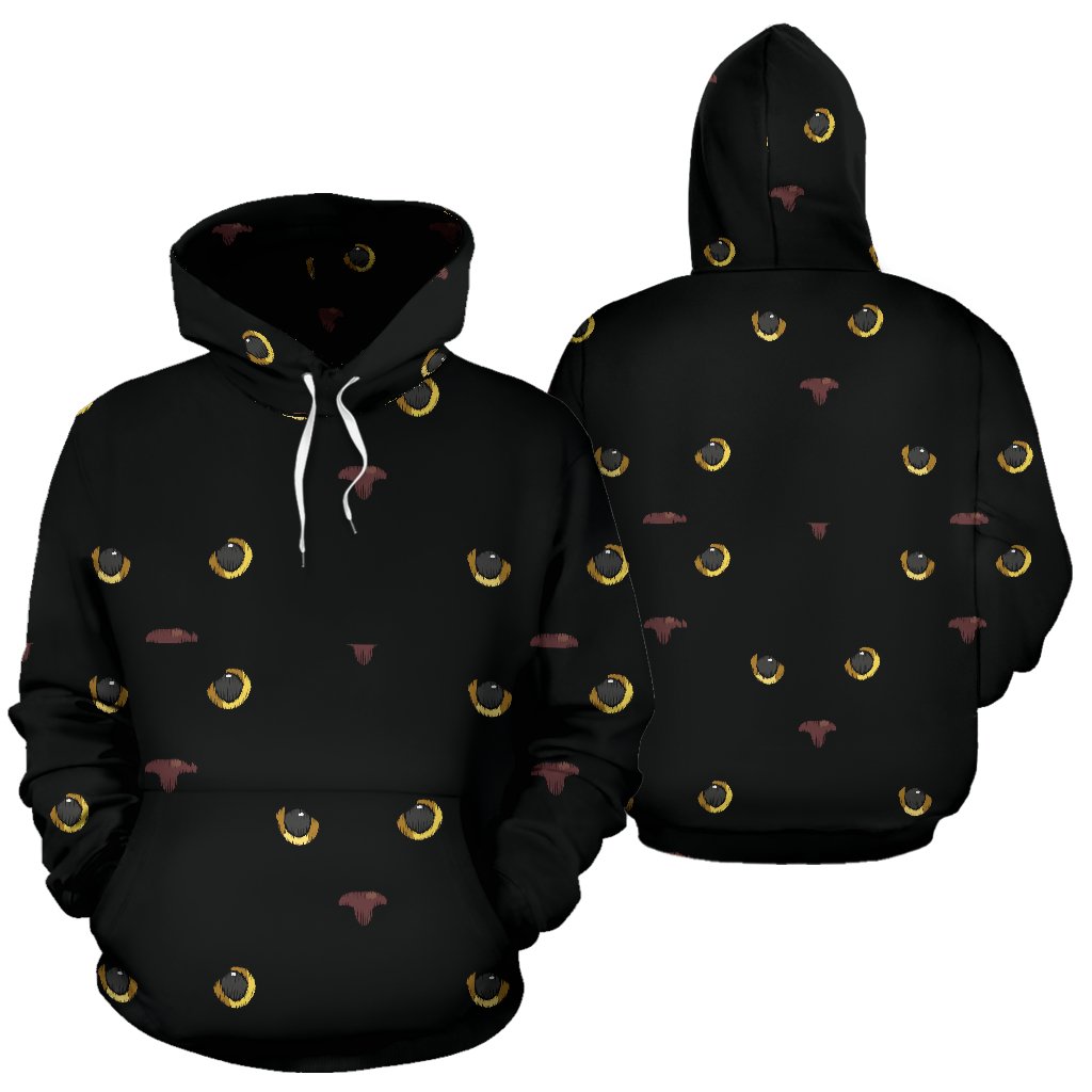 Black Cat Face Print Pattern Pullover Hoodie