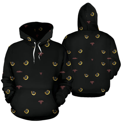 Black Cat Face Print Pattern Pullover Hoodie