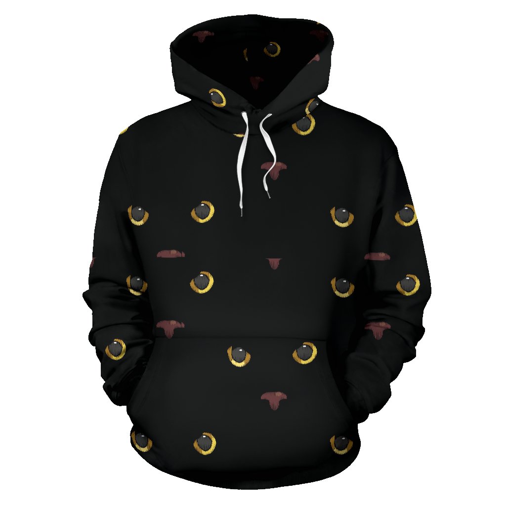 Black Cat Face Print Pattern Pullover Hoodie