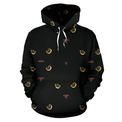 Black Cat Face Print Pattern Pullover Hoodie