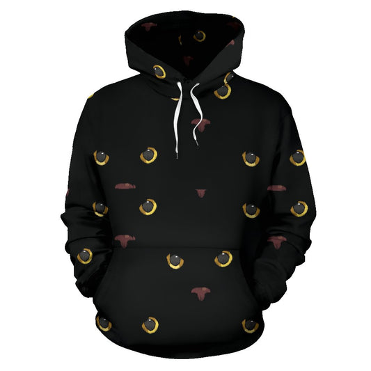 Black Cat Face Print Pattern Pullover Hoodie