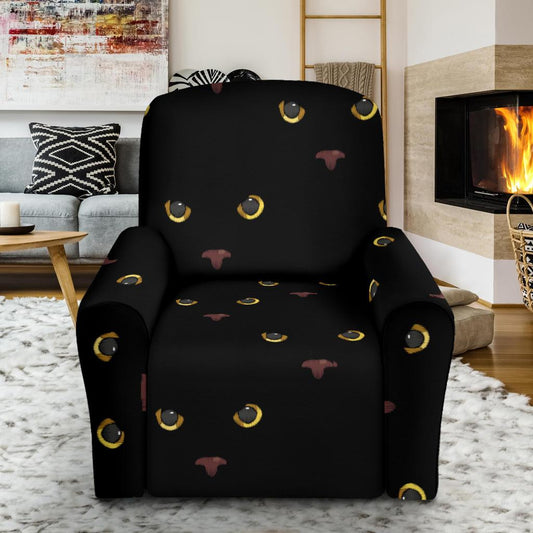 Black Cat Face Print Pattern Single Sofa Slipcover -JTAMIGO.COM