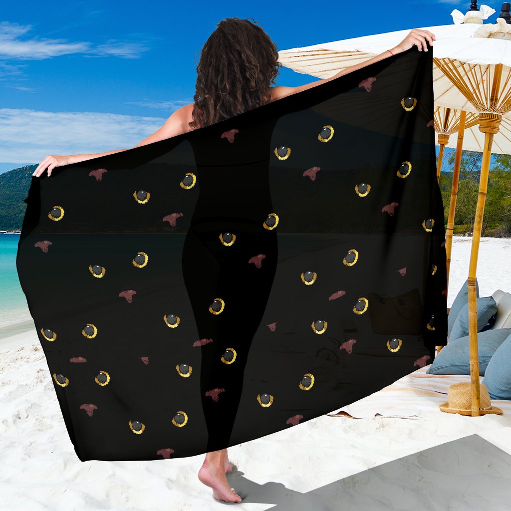 Black Cat Face Print Pattern Sarong Pareo Wrap