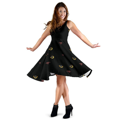 Black Cat Face Print Pattern Sleeveless Dress