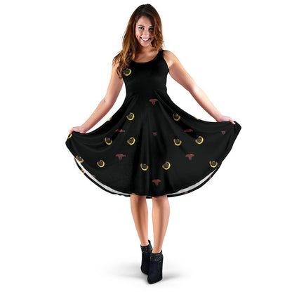 Black Cat Face Print Pattern Sleeveless Dress