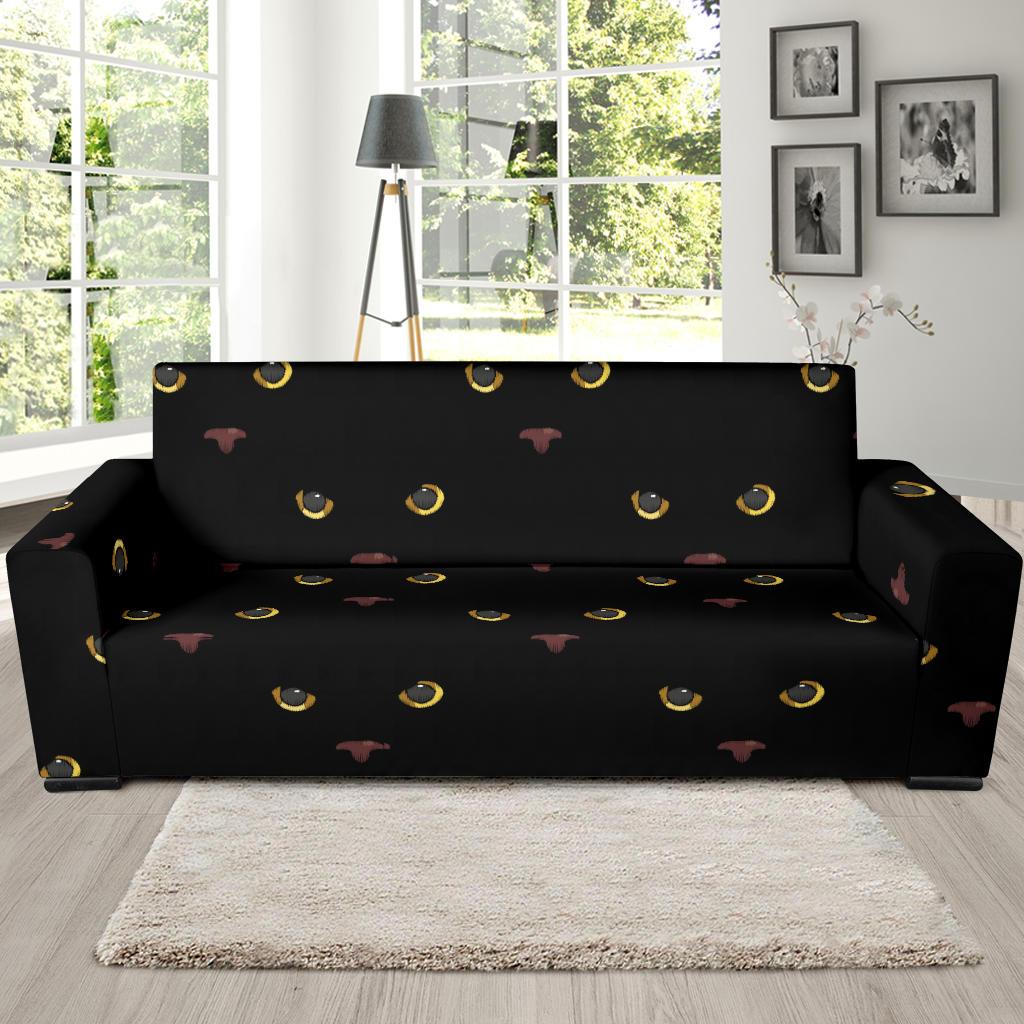Black Cat Face Print Pattern Sofa Slipcover-JTAMIGO.COM