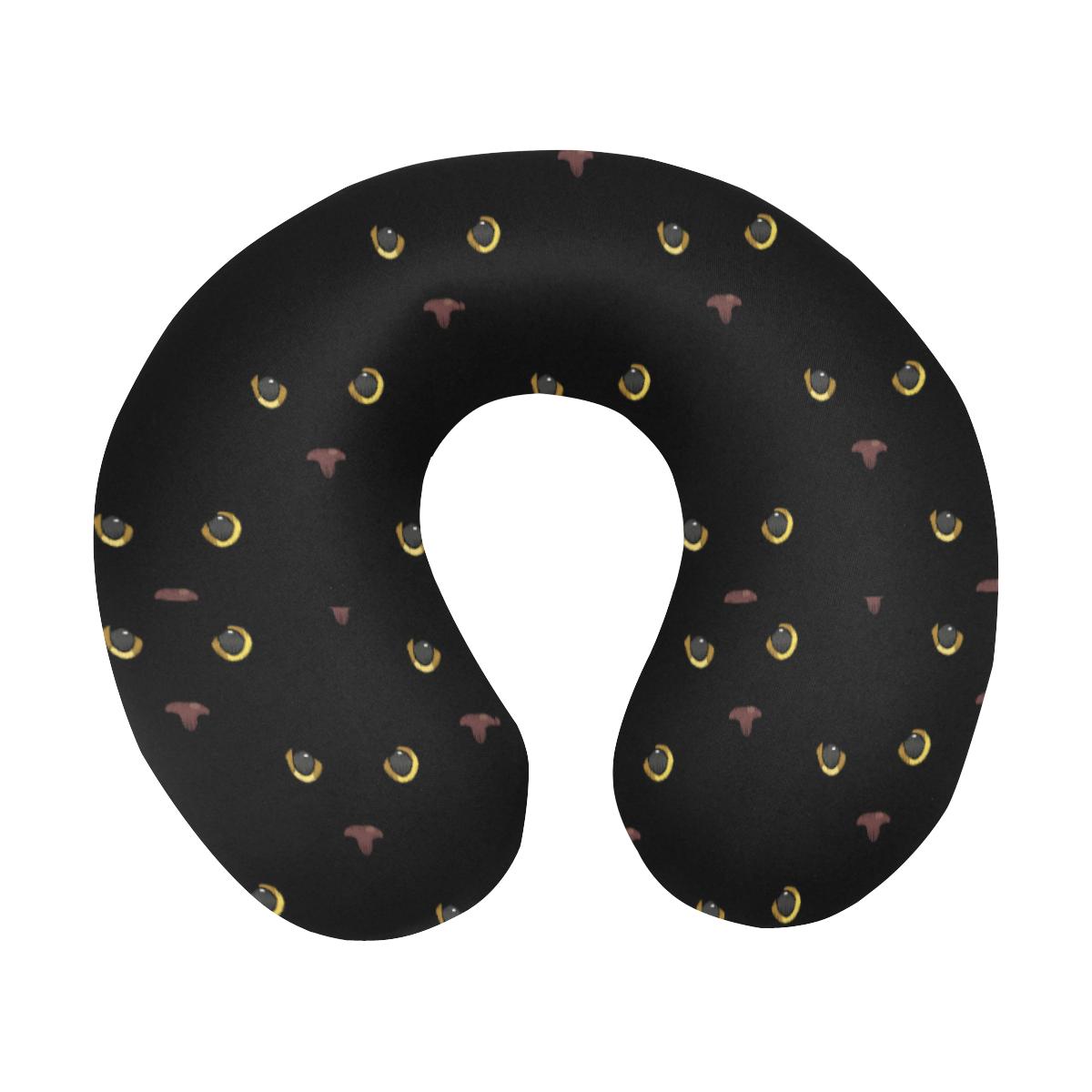 Black Cat Face Print Pattern U-Shaped Travel Neck Pillow-JTAMIGO.COM