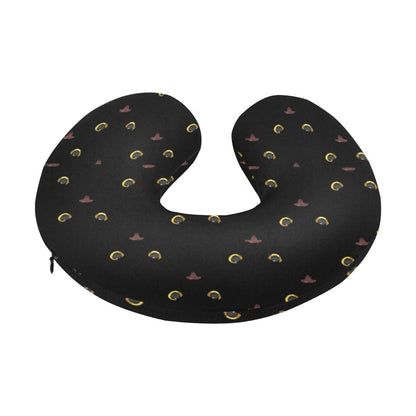 Black Cat Face Print Pattern U-Shaped Travel Neck Pillow-JTAMIGO.COM