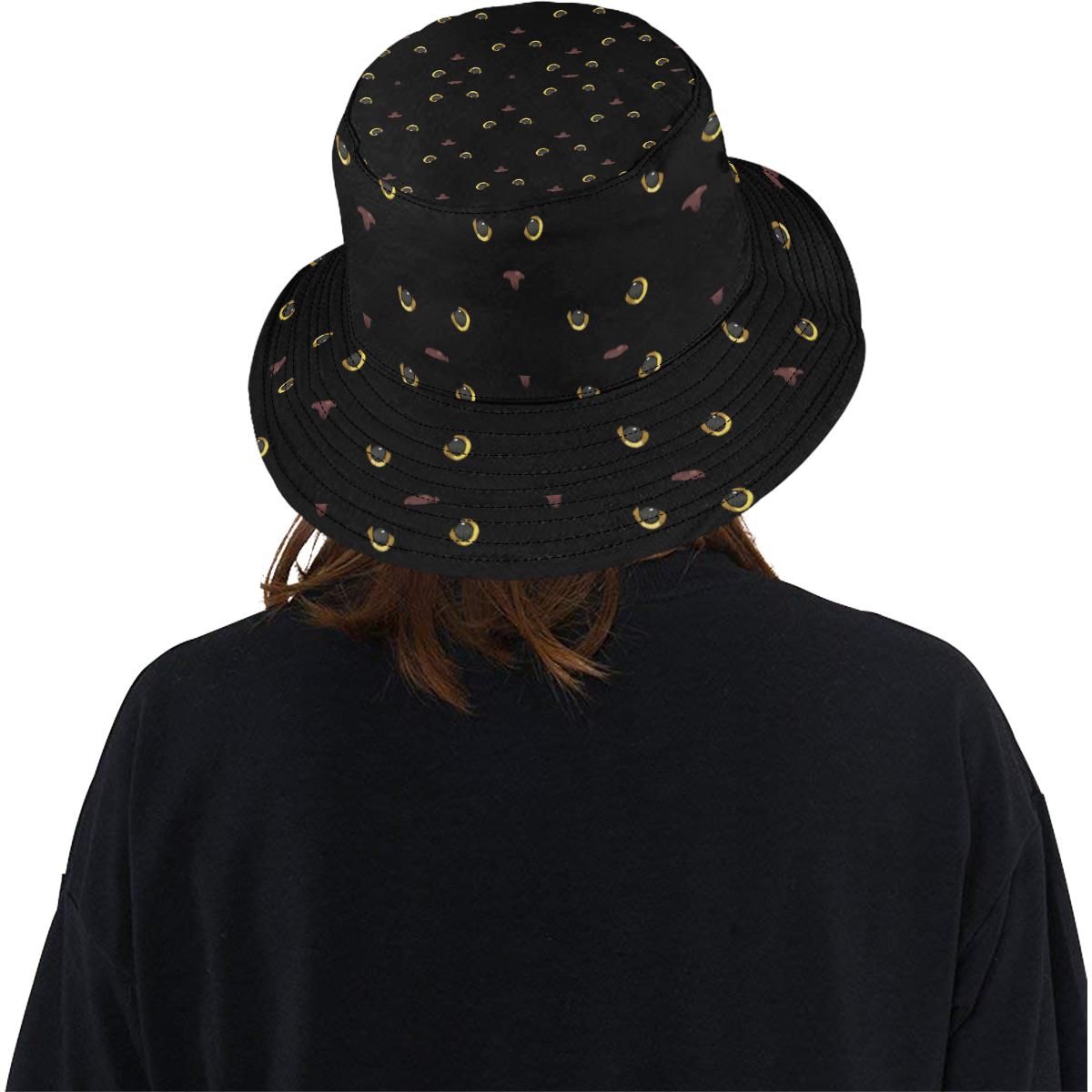 Black Cat Face Print Pattern Unisex Bucket Hat