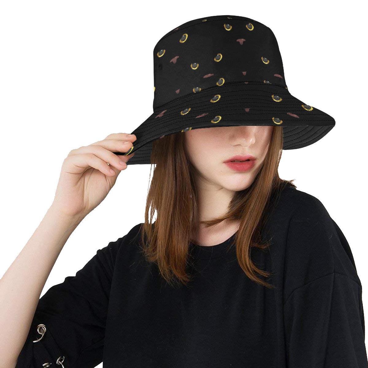Black Cat Face Print Pattern Unisex Bucket Hat