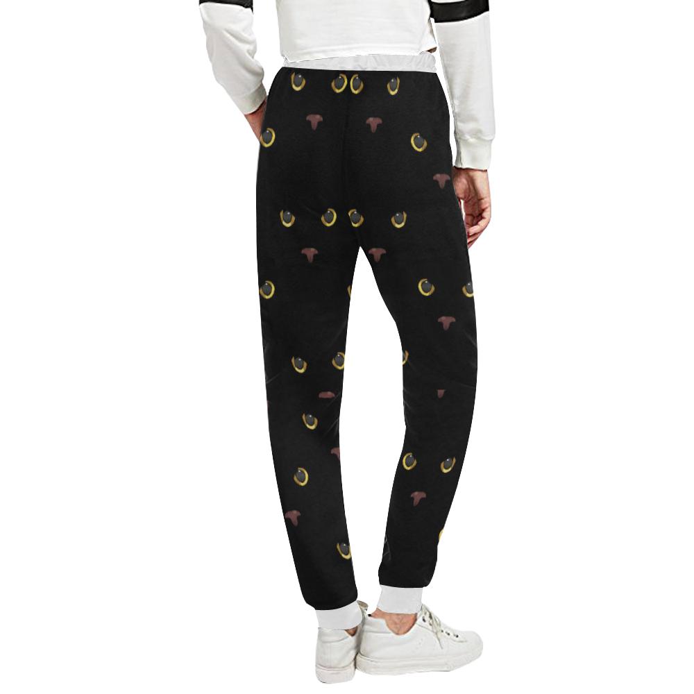 Black Cat Face Print Pattern Unisex Casual Sweatpants (Model L11)-JTAMIGO.COM