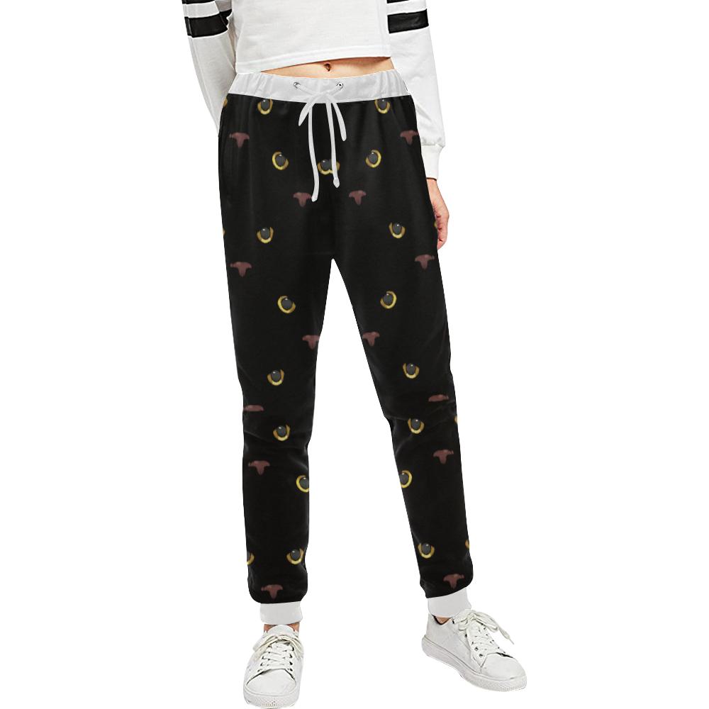 Black Cat Face Print Pattern Unisex Casual Sweatpants (Model L11)-JTAMIGO.COM