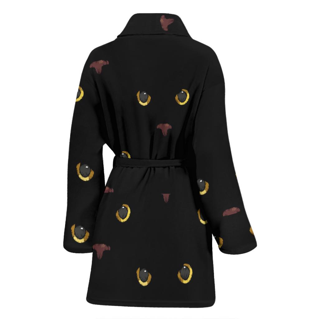 Black Cat Face Print Pattern Women Bath Robe-JTAMIGO.COM