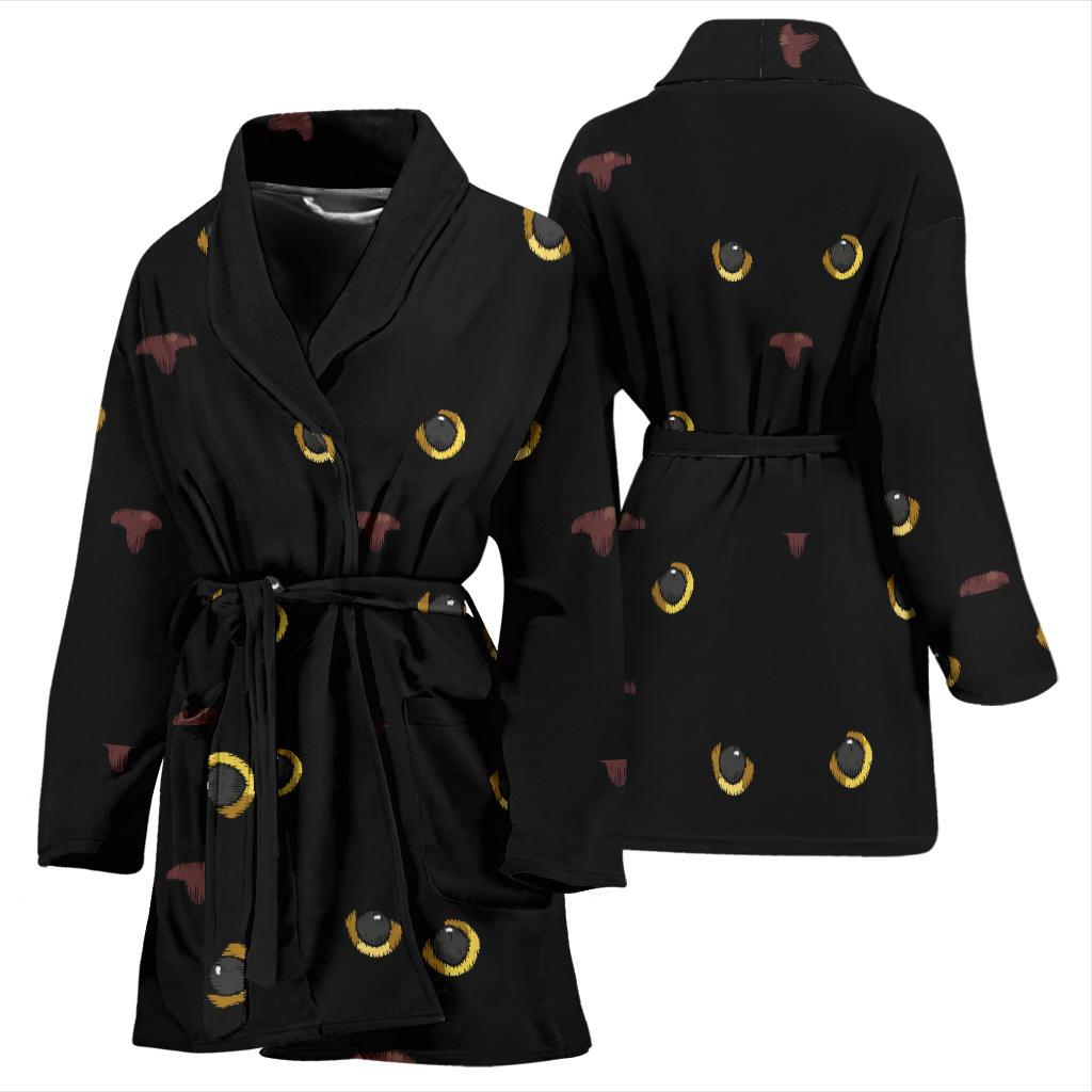 Black Cat Face Print Pattern Women Bath Robe-JTAMIGO.COM
